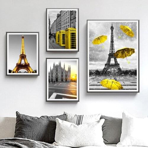 Paris Tower Bridge Building Umbrella Wall Art Canvas Painting Nordic Posters And Prints Wall Pictures For Living Room Home Decor