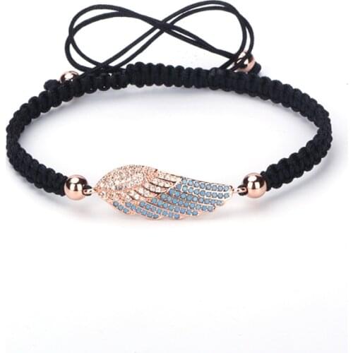New Arriva Pattern Wing CZ Beads Rhinestone Handmade Black Thread Braided Lace-up Women Jewelry Bracelets Friendship Gift