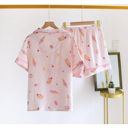 Ice Cream Printing Pajama Women Summer 100% Cotton Pijama Mujer Two Piece Short Set for Women Home Clothes Sweet Homewear Suit