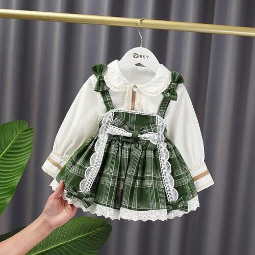 Roupa Infantil Menina Long Sleeve Shirt Sling Plaid Dress Princess Cute Spring Autumn Girls Clothes Two Piece Set Children Skirt