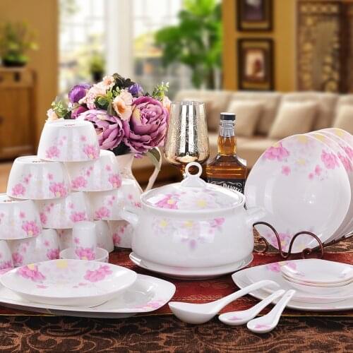 Christmas Jingdezhen 56 pieces bone china tableware ceramics set bowl dish for microwave wedding gift