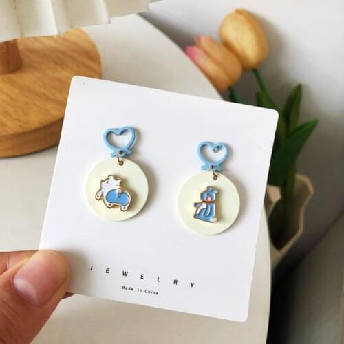 S925 Needle Cartoon AB face little bear sweet love cute girl earrings