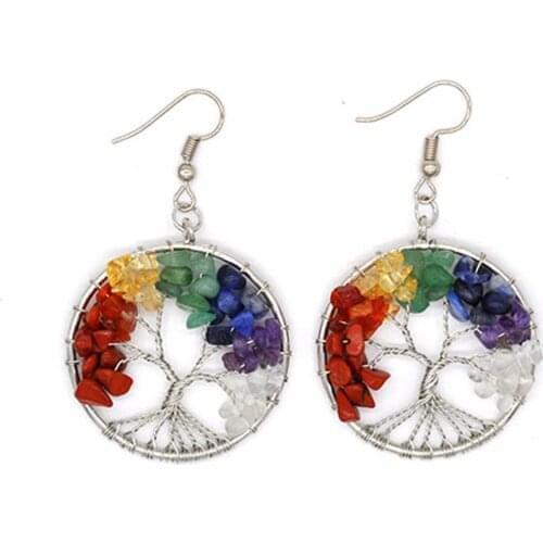 6Pair 7 Chakra HandWork Wrap Knot Copper Natural Stone Charm Pendants Earrings for Women Roses Quartz Brass Earring Jewelry Free