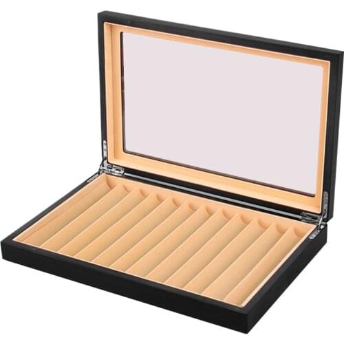 12 Grid Glass Lid Scratch Proof Visible Student Rectangle Anti Dust Wear Resistant Display Box Gift Wooden Pen Case Holder