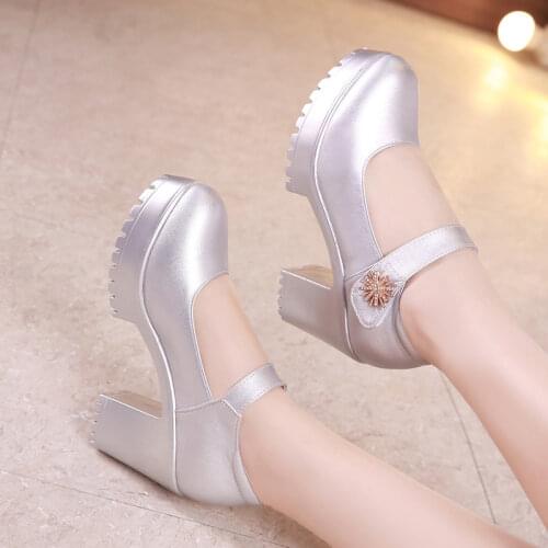 Block Heels Platform Shoes Women Wedding Shoes 2020 Spring Fall Silver White High Heels Pumps Ladies Office Party Shoes 41 42 43