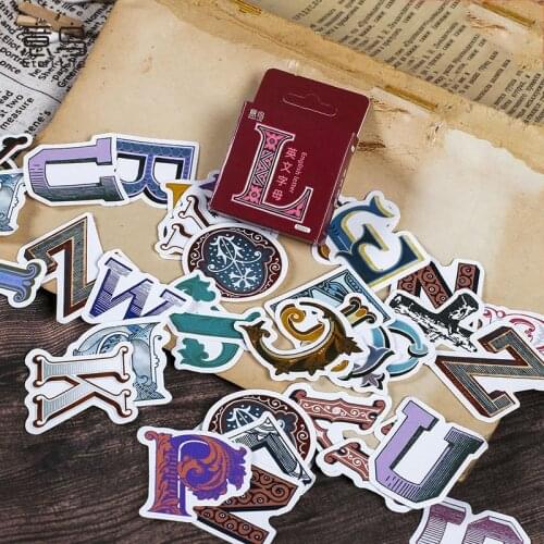 Vintage English 26 Letters Stickers 52pcs/box Retro Planner Scrapbook Diy Decorative Sticker Pack Notebook & Journal Accessories
