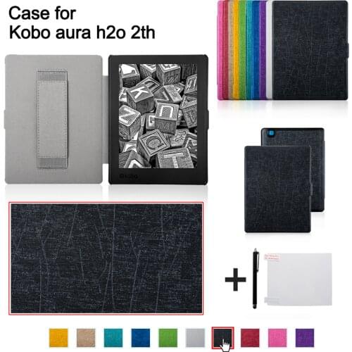 Protective cover case for 2017 Kobo aura H2O edition 2 6.8" smart folio case with hand holder/ hand grap+free gift