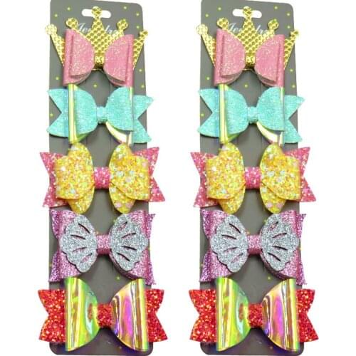 10PCS/LOT Lovely Crown Sequin Girls Clip Bows Child Hair Tie Knot Creativity Handmade Hairpins Fashion Hair Accessories For Kids