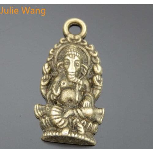 Julie Wang 20PCS Vintage Elephant God Ganesha Antique Bronze Alloy Charms Pendants Decoration Finding Jewelry Making Accessory