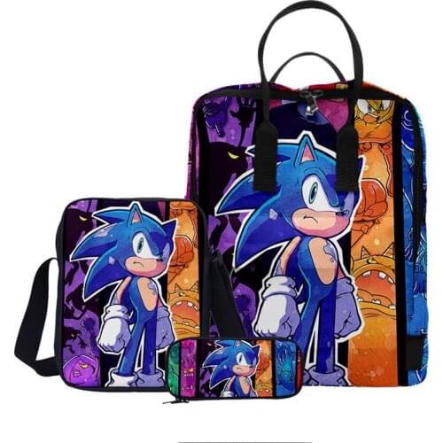 3PCs/Set Fashion Backpack Super SONIC Pattern Kids School Bags Cartoon Animal Designer Teenagers Book-Bags Set