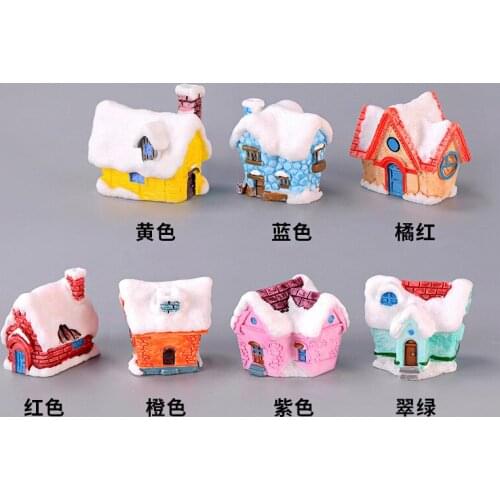 3PCS Miniature Christmas Snow House Cute Candy Colored Villa Terrarium Figurines Mini Fairy Garden Miniatures Home Crafts