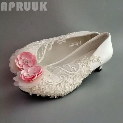 3CM tiny heel pink flower silver lace party wedding shoes ladies girls sweet design big pink flower dancing party dinner pump