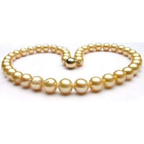 AAA 9-10MM natural real round golden pearl necklace 18" 36"