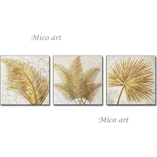 Unframed Abstract Gold Design Textured Leaves Pictures Canvas Wall Art Hand Painted Artwork Paintings For Living Room Wall Decor