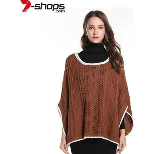 AECU Womens Knitted Top Bat Sleeved Female Loose Cape Pullovers Shawl Winter Coat Hollow Ponchos Womens Winter Clothing