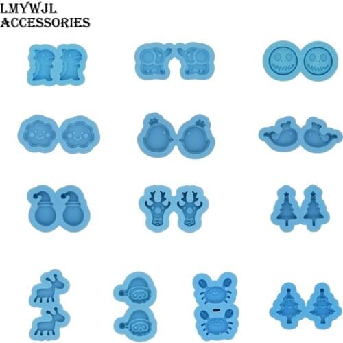 13 Styles/DIY Cartoon Animal Ear Studs Resin Silicone Mold Mini Elk Christmas Tree Epoxy Resin Jewelry Mold Resin Accessories