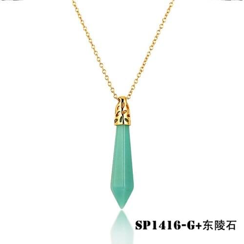 Free shipping lierzika stainless steel new model light green color lucky stone gold color necklace