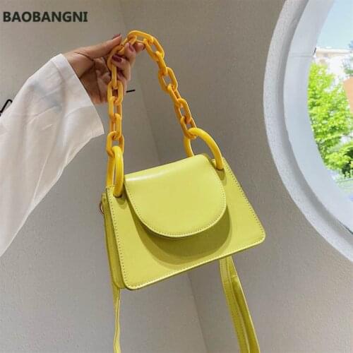 Acrylic Chain Design Solid Color Mini PU Leather Flap Bag Crossbody Bags For Women Fashion Female Handbag