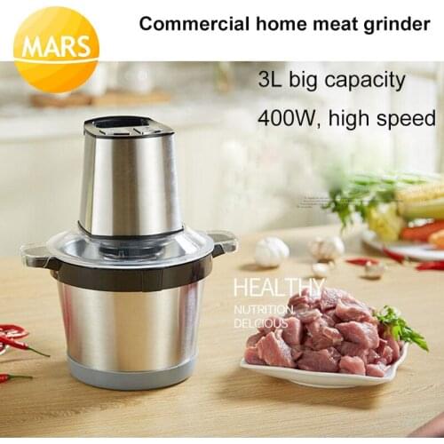 Commercial Home 3L Electric Meat Grinder Stainless Steel Crushed Garlic Pepper Ginger Slice Cuisine Meat Shredder Mixer