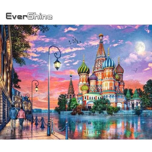 Evershine Diamond Painting Street Landscape Cross Stitch Mosaic 5D Diamond Embroidery Castle Picture Rhinestone Art Wall Decor