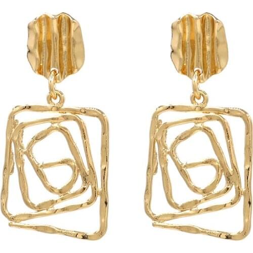 Europe Exaggerated Geometric Metal Pendant Earrings For Women Party Jewelry Trendy Creative Abstract Gold Color Long Drop