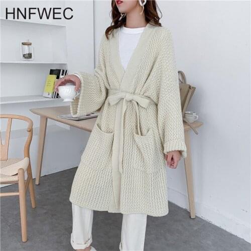 Bandage Oversized Knitting Cardigan Sweater Loose Fit V-Neck Long Sleeve Women New Fashion Tide Autumn Winter 2020 K308