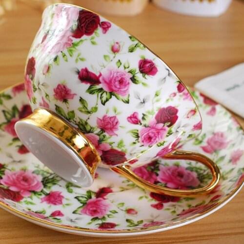 Flower Design European Bone china coffee set Top Grade Porcelain coffee cup and saucer Luxury Gifts Pearl glaze