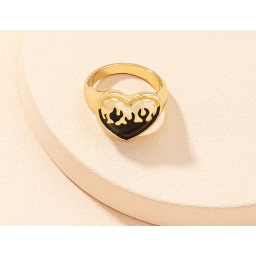 TARCLIY New Fashion Geometric Heart-Shaped Ring Simple Black Flame Drip Glaze Ring Unisex Vintage Jewelry Accessories 202104