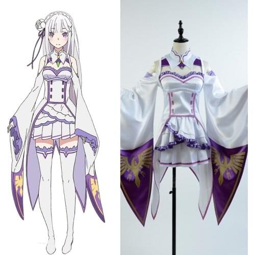 Re Zero Cosplay Life in a Different World from Zero Kara Hajimeru Isekai Seikatsu Emilia Cosplay Costume Dress Outfit Suit