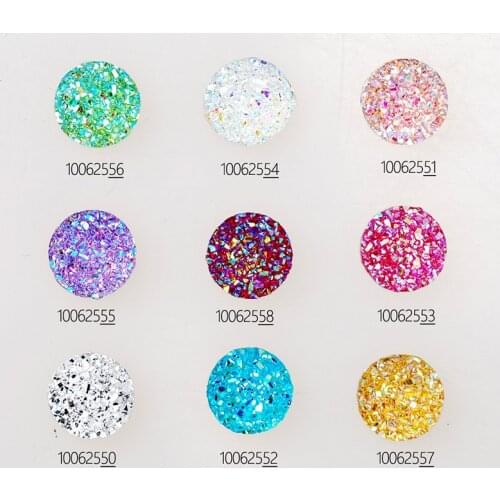 100pcs 12mm Round Resin CabochonsIridescent Faux Druzy Cabochons,Mermaid Deco-100625