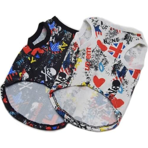 KuuMokiki punk style Skull pattern Pet Dog Clothes Vest vests Pet Clothing Chihuahua Pug Shirts