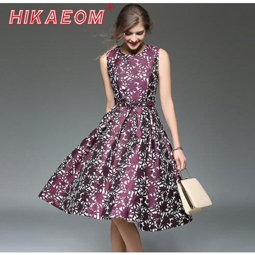 Hot Selling Sleeveless Dobby Vest Jacquard Dresses O Neck Female Sashes Rushed Slim Large Swing Aline Elegant Autumn Dresses