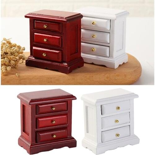 1:12 Scale Dollhouse Mini Birch Wood Vintage Style Bedside Table Furniture