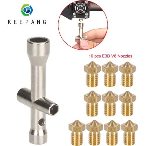 KeePang E3D V6 Mini Spanner M2 M2.5 M3 M4 Screw Nut +10Pcs E3D V6 Nozzles 0.4mm Hexagonal V6 Nozzle 1.75mm PLA ABS Filament