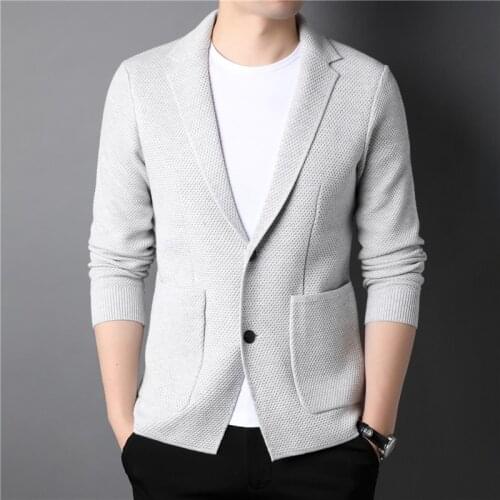 2021 Autumn New Mens Suit Collar Thick Cardigan Sweater Fashion Casual Two Buttons Knitted Coat Male Brand Clothes