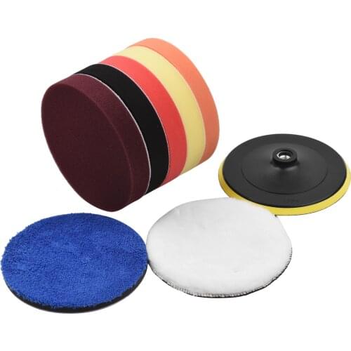 9Pcs Polishing Pads Kit 7 Inches Car Foam Buffing Sponge for Automobiles Yachts with Cleaning Brush Self-adhesive Wool Pads