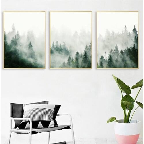 Foggy Mountain Nordic Posters and Prints Landscape Nature Photography Scandinavian Wall Art Canvas Painting Pictures Home Decor