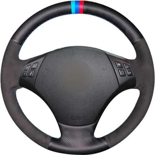 Non-slip Durable Black Natural Leather Black Suede Car Steering Wheel Cover For Bmw E90 320 318i 320i 325i 330i 320d X1