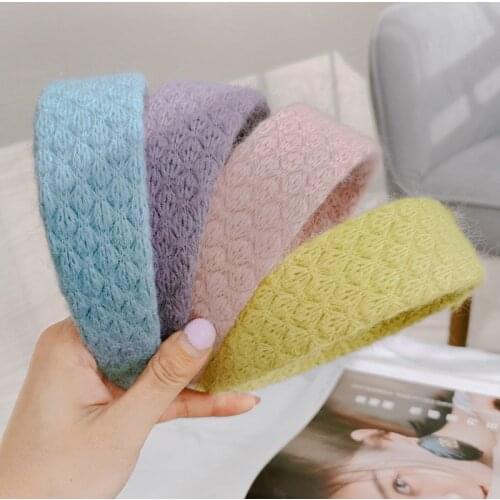 New Fashion Winter Knitted Headband For Women Solid Wide Side Hairband Soft Turban Hair Accessories