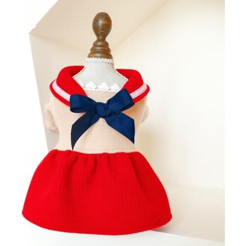 Pet Clothes Princess Red Skirt Autumn Winter Warm Against The Cold Teddy Tourmaline Big Red Bow Student Skirt