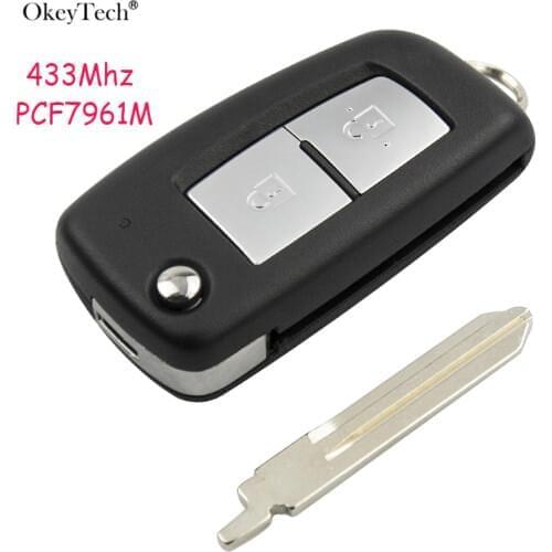 Okeytech 2 Button 433Mhz FSK PCF7946 Chip Remote Car Key For Nissan Qashqai Sunny NV200 Auto Remote Folding Key With Uncut Blade