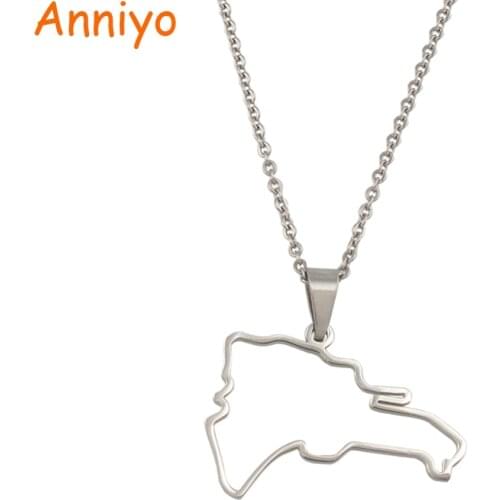 Anniyo Dominican Map Pendant Necklaces for Women Girls Dominicans Country Map Jewelry Silver Color Stainless Steel #057421B