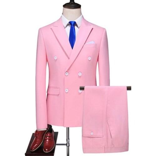Jackets+pants) 2021 Brand clothing Men double breasted business suit/Male slim suit /Man leisure groom dress Blazers size S-6XL