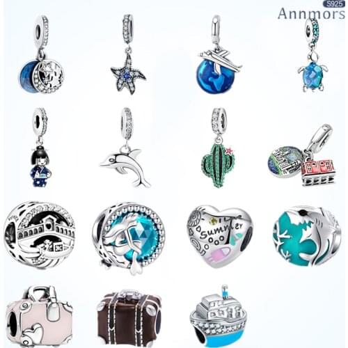 Fit Original Pandora Travel Charm Bracelet 925 Sterling Silver Suitcase Sailboat for Jewelry Make Bead Charms Woman Friend Gift