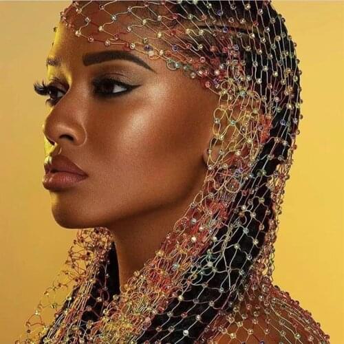 Novelly Mesh Rhinestone Head Scarf Headpiece Headwrap Hair Accessories for Girl Luxury Hollow Crystal Headwear Headband Turban