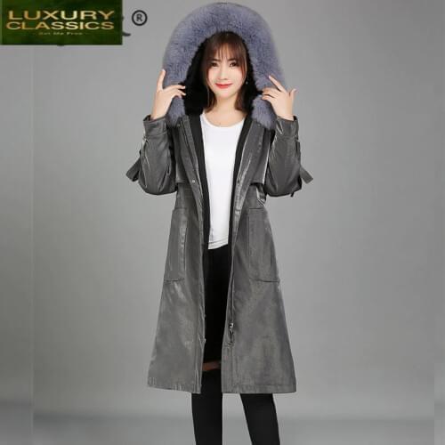 Rex Real Thick Warm Rabbit Fur Liner Parka Winter Jacket Women Real Fur Coat Long Parka Big Natural Fox Fur Hooded LW1485