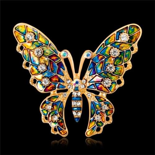 Luxury Vintage Cute Butterfly Animal Brooches Multicolor Alloy Enamel Crystal Brooch Lady Party Pins Birthday Gifts