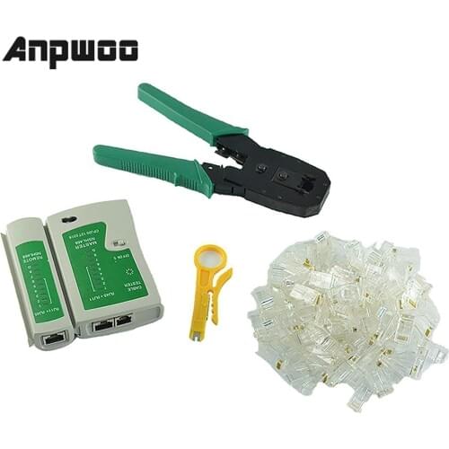 Network Ethernet LAN Kit 4 in 1 Cable Tester +Crimping Plier Crimper + Wire Stripper +100x Rj45 Cat5 Cat5e Connector Plug Netw