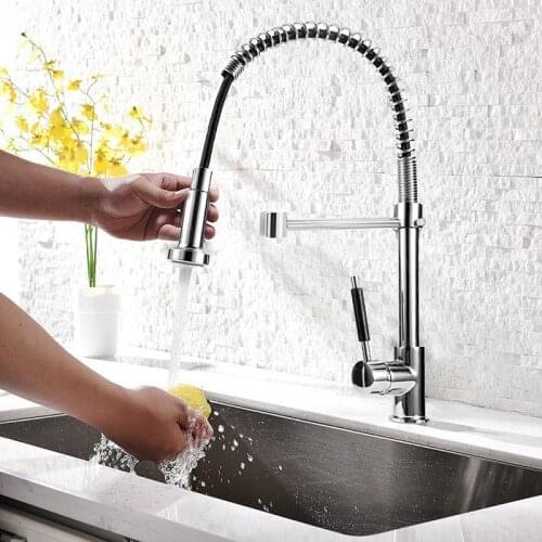 Deck Mounted Flexible Pull Out Kitchen Faucets Spring Style With Spray Mixers Taps For Cocina Kitchen Hot Cold Faucets Black