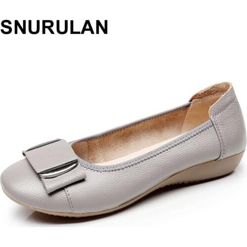 SNURULAN 2018 Women Shoes Woman Genuine Leather Flat Shoes Casual Work Loafers Ballet Flats New Fashion Women Flats E086